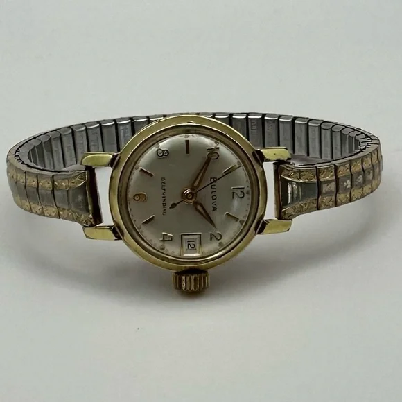 Vintage Bulova Women’s Self-Winding Watch | Two-Tone Stretch Bracelet | Date - Picture 7 of 13